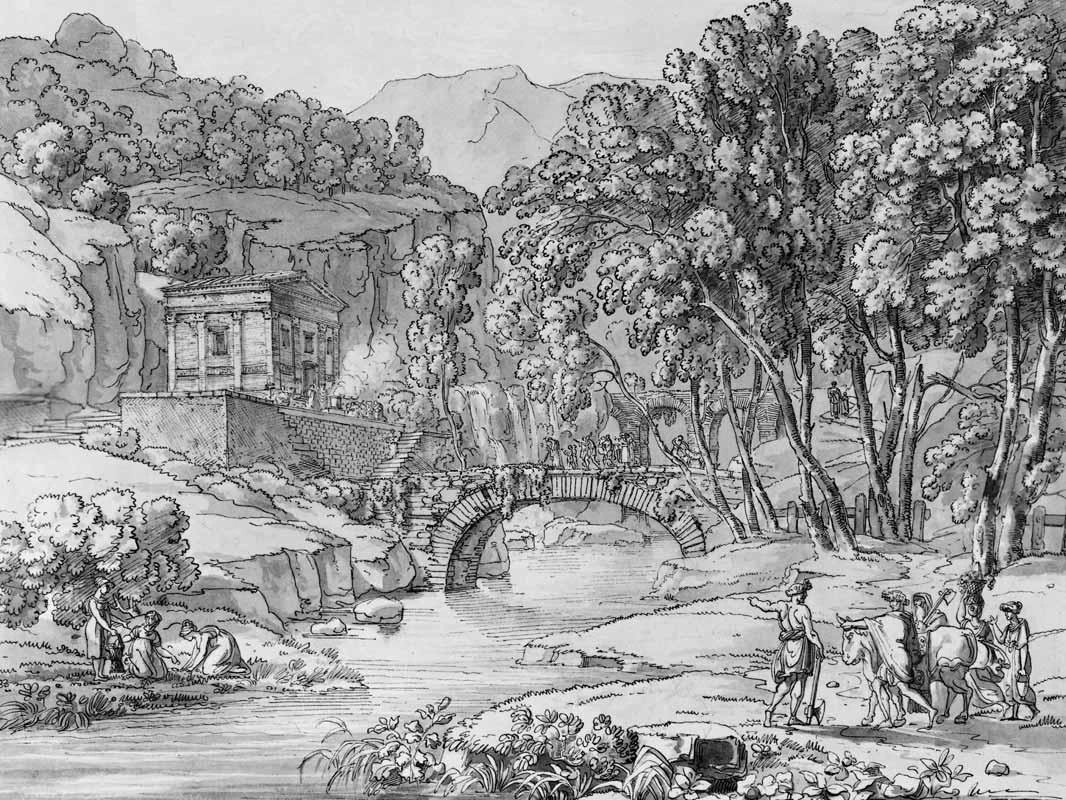 Luigi Basiletti-71-Paesaggio con fiume, ponte e tempio